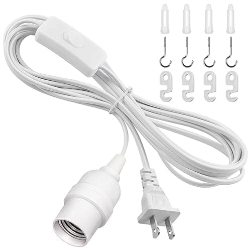 DiCUNO Hanging Lantern Extension Cord Cable, E26 Pendant Light Socket On Off Inline Cord Switch Control Lamp, Switch Close to Polarized Plug, 13 Feet, White, 1-Pack - 1 - 13ft - White