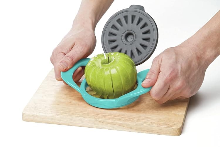PrepWorks by Progressive Dishwasher Safe 16-Slice Thin Apple Slicer and Corer with Attached Safety Cover (Turquoise) thumbnail 4
