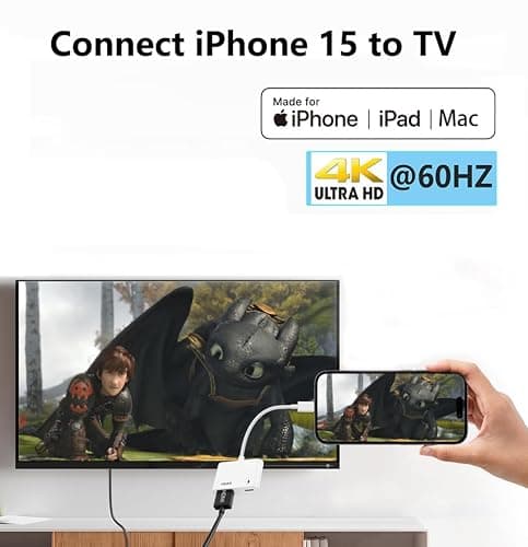 Apple MFi Certified USB-C to HDMI Adapter 4K@60Hz for iPhone 16 15 MacBook Pro Air iPad Pro, Digital AV HDMI 2.0 Cord Compatible with Samsung Galaxy S24 - 3 Ports - White - TPE thumbnail 2