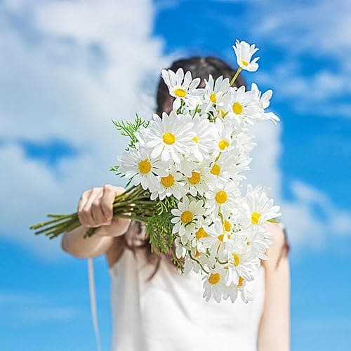 15 Bundles Artificial Flowers White Artificial Daisy Flowers UV Resistant Outdoor Fake Wildflowers with Stems Faux Greenery Shrubs Plants Arrangements for Wedding Decoration Home Garden Decoration thumbnail 5