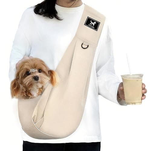 PAWPUBBY Dog & Cat Carrier Sling, Adjustable Soft Padded Shoulder Puppy Carrier, Hands-Free Dog Carrier Bag with Double Safety Buckles Premium Material for Outdoor Travel (Apricot, M) - Image 1