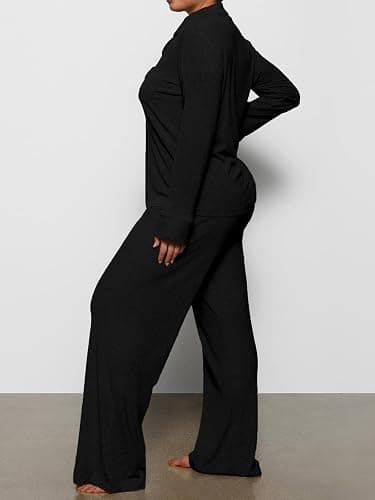 AnotherChill Women's Pajamas Set Long Sleeve Button Down Ribbed Knit 2 Piece Sleep Sets Loungewear Soft Pjs thumbnail 3