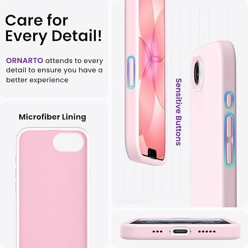ORNARTO Compatible with iPhone 17e Case and for iPhone 16e Case 6.1", Liquid Silicone 3 Layers Full Covered Soft Gel Rubber Shockproof Cover, Protective Phone Cases for 16e & 17e-Chalk Pink thumbnail 5