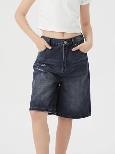 Handfrog Girls Shorts Elastic Waist Jorts Denim Jean Shorts Ripped Knee Length Bermuda Shorts for Kids Teen Girls Summer thumbnail 2