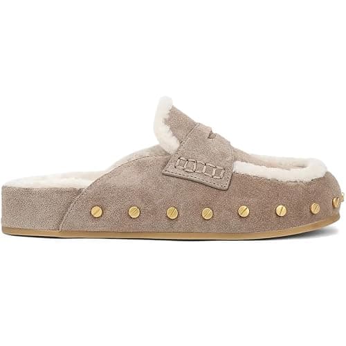 Fur Lined Clogs for Women Fuzzy Studded Slippers Comfortable Slip On Mules Closed Round Toe Fall Winter Casual Flat Shoes - Image 1