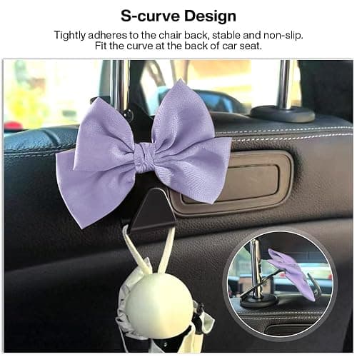 Bhytooo 2-Pack Car Seat Headrest Hooks, Handbag Hangers, Light purple | Storage organizer for handbags, clothes, coats and grocery bags; practical interior accessory for most cars and SUVs thumbnail 3