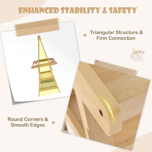 HONEY JOY Art Easel for Kids, 3-in-1 Double-Sided Wooden Toddler Easel w/Magnetic White Board & Chalkboard, Paper Roll, 2 Storage Bins, Painting Dry Erase, Kids Easel for Boys Girls Aged 3+ (Natural) thumbnail 8