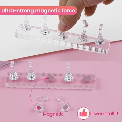 ESUOHYM Nail Stand For Press On Acrylic Strong Magnetic Nail Holder Kit For Painting Nails Tip Arts Display With 200PCS Double-Sided Tape And 1 Heart Shaped Acrylic Magnetic Presson Stands Nail Art Supplies thumbnail 4