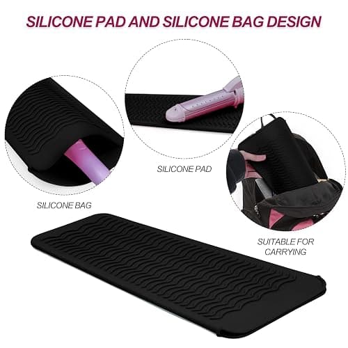 1Pack Silicone Heat Resistant Mat Pouch for Hair Straightener, Curling Iron, Flat Iron and Hot Hair Tools Black thumbnail 2