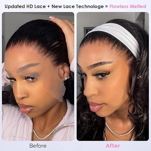 Wingirl 13x6 Body Wave Lace Front Wigs Human Hair Pre plucked Pre bleached Small Knots With Baby Hair 200 Density Glueless Human Hair Wigs For Women 28Inch HD Lace Frontal Wig With Soft thumbnail 6