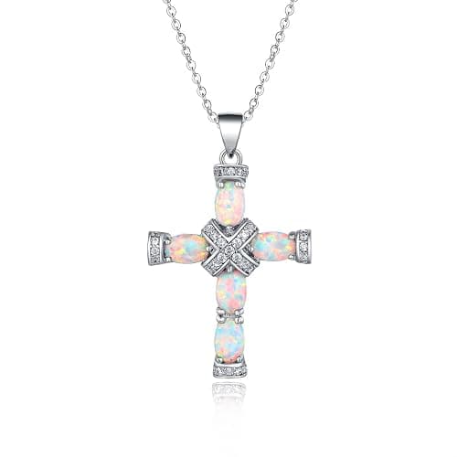 Barzel 18K Gold Plated Created Opal Cross with Chain, 18 Inches with 2 Inches Extension - Image 1