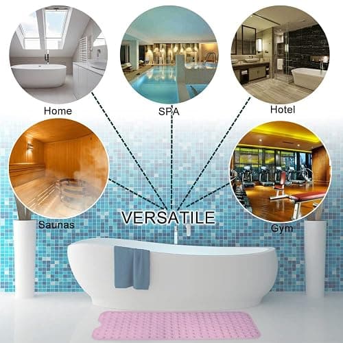 Bathtub and Shower Mats, Extra Long Non-Slip Bath Tub Mat 39 x 16 Inch, Machine Washable Bathmat with Suction Cups & Drain Holes for Bathroom Floor, Pink thumbnail 8