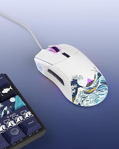 COSTOM Womier G705 USB Wired Gaming Mouse for PC Computer Windows Mac Laptop, Lightweight Silent RGB Backlit Mouse with Adjustable 12000DPI/7 Programmable Side Buttons,White Kanagawa Theme thumbnail 7