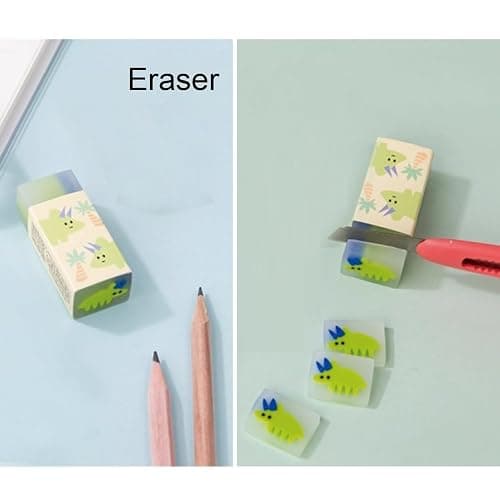 7 Pcs Cute Green Stationery Set Kawaii School Supplies Office Supplies Including Ballpoint Pens Pencil Sharpener Highlighter Correction Tape Eraser Utility Knife (Green) thumbnail 6
