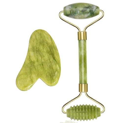 Gua Sha MassagegeräT, Jade Roller Set, Natü Rliche Jaderolle, Gesichts FüR Anti-Aging-Falten, Schlankheit Und Straffung Gesicht, Gesichtsroller Gesichtsmassage (Jade Roller Set-1) - Image 1