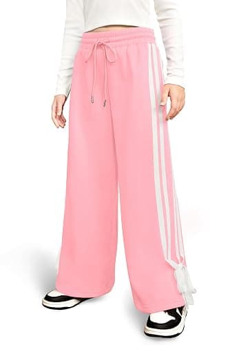 IIMMER Girls Winter Trendy Striped Side Baggy Track Pants Cute Bowknot Y2K Wide Leg Sweatpants 5-14 Years - Image 1