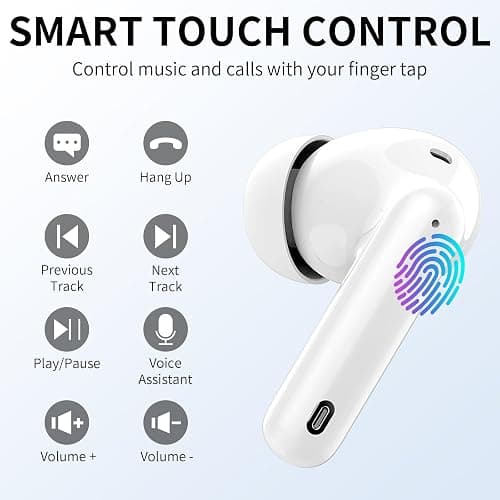 Wireless Earbuds, Bluetooth Headphones 5.4 HiFi Stereo, Wireless Earphones with ENC Noise Cancelling Mic, IP7 Waterproof in Ear Headphones, LED Digital Display Ear Buds, Touch Control, White thumbnail 6