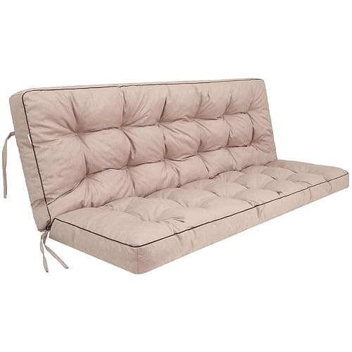 rlosqvee Outside Benches Cushion with Backrest, Thicken Waterproof Swing Cushions 2/3 Seater Replacement, Porch Swing Cushions Outdoor (Beige, 55"x40") - Image 1