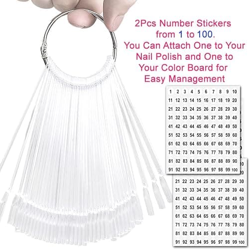 JASSINS 100 Pcs Clear Fan-shaped False Nail Swatch Sticks Nail Polish Practice Display Art Tips Nail Sample Sticks With Metal Split Ring thumbnail 3