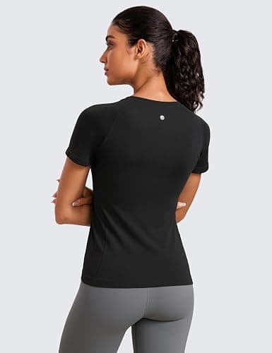 CRZ YOGA Seamless Workout Tops for Women Hip Length - Athletic Running Gym Yoga Short Sleeve Shirts Breathable Crewneck Tees thumbnail 2
