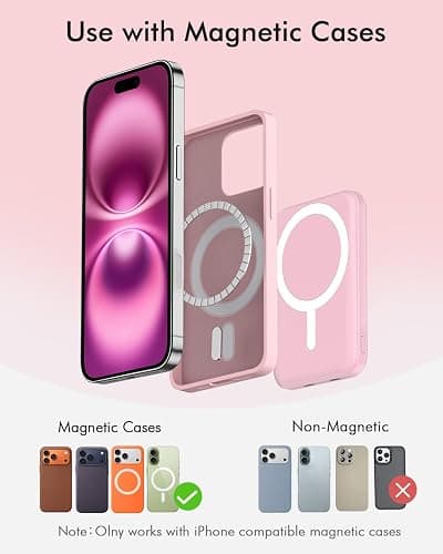podoru for Magsafe Battery Pack, 5000mAh Magnetic Power Bank with Type-C Cable 20W PD Fast Charging Lighting Input Wireless Portable Charger for iPhone 17/16/15/14/13/12/ All Series-Pink thumbnail 2
