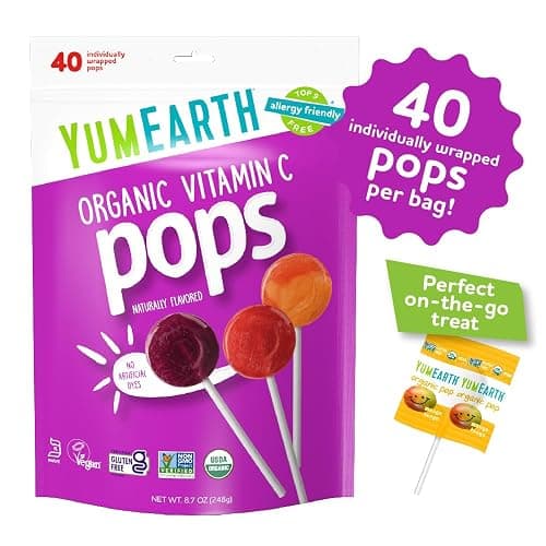 YumEarth Organic Vitamin C Pops Variety Pack, 40 Fruit Flavored Favorites Lollipops, Allergy Friendly, Gluten Free, Non-GMO, Vegan, No Artificial Dyes thumbnail 3