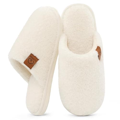 Evshine Women's Fuzzy Slip-on Slippers Comfy Lightweight Indoor House Scuff Slippers Closed Toe Soft Memory Foam Shoes - Image 1