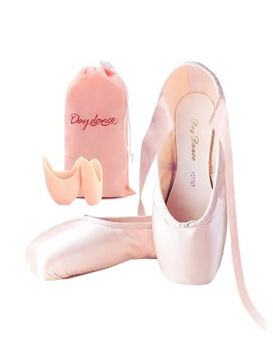 Daydance Ballet Pointe Shoes Girls Women Ribbon Ballerina Shoes with Toe Pads - Image 1