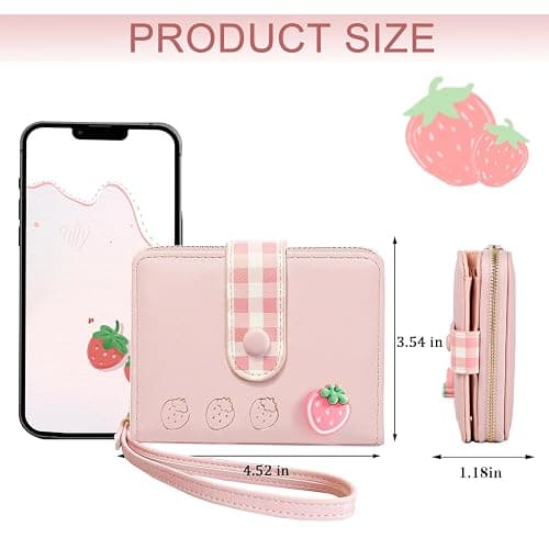 Sunwel Fashion Strawberry Wallet Card Holder Small Cute Wallet Zipper Coin Pocket Wallet for Women Girls (PINK) thumbnail 4