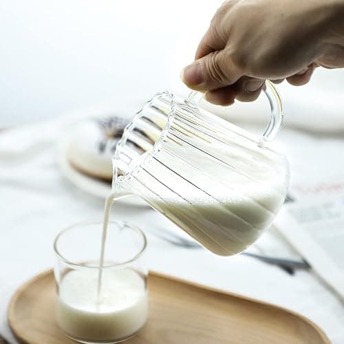 CHOOLD Elegant Wave Shaped Crystal Glass Creamer Coffee Pitcher/Serving Jug for Kitchen - Milk and Sauce - 8.5 oz thumbnail 5