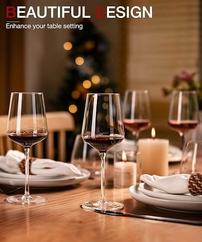 LUNA & MANTHA Wine Glasses Set of 4, 15 oz Hand Blown Crystal Red White Wine Glasses with Stem, Ideal Gift for Set, Toasting at Weddings or Birthdays thumbnail 2