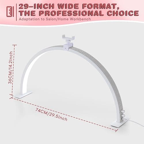 eccuslon Half Moon Light for Nail Desk with Phone Holder, 29" 50W Professional Desk Lamp with 3 Color Temperatures & Dimmer, Multi-Purpose Lighting for Eyelash Extensions, Nail Art, Tattoos, Reading thumbnail 6