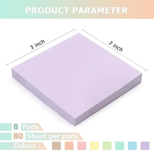 Sticky Notes 3x3inch, 8 Pads Self-Stick Notes, 8 Pastel Multi Colors with Gray Note Pads, Suitable for School, Home, Office, 80 Sheets/Pad - 8 Pastel Colors thumbnail 3