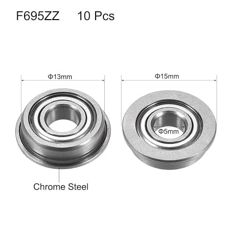 uxcell F695ZZ Flanged Ball Bearing 5x13x4mm Double Metal Shielded (GCr15) Chrome Steel Bearings 10pcs thumbnail 2