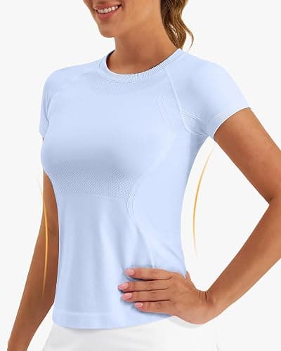 Stelle Women Workout Tops Short Sleeve Seamless Athletic Shirts Yoga Gym Sports Breathable Tees thumbnail 2