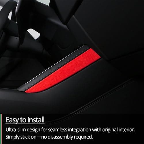 Sides of The Wireless Phone Charger Sticker for Alcantara Tesla New Model 3 2024-2026 New Model Y 2025-2026 Interior Italian Suede Red Upgrade Trim Cover thumbnail 4