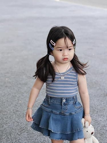 Flofallzique Little Girl's Denim Skirts Mini Flared Pleated Toddler Jean Skorts with Shorts Underneath thumbnail 7