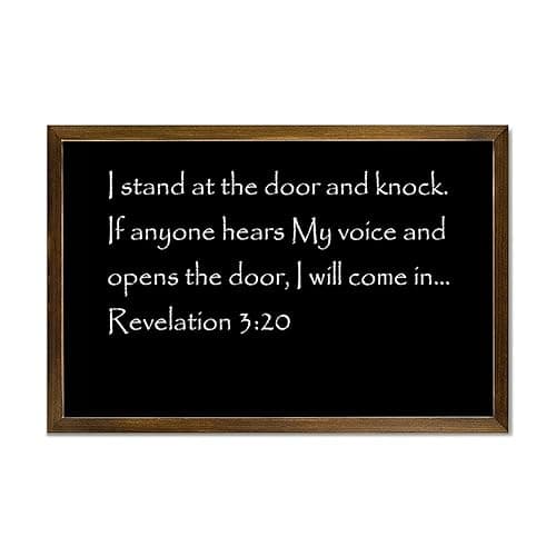 Revelation 3:20 I Stand at The Door And Knock. If Anyone Hears My Voice Decorative Wooden Framed Sign 12x8in Farmhouse Wall Art Sayings Plaque Modern Craft Rustic Wall Decor Wood Signs with Frame - Style-15 - Image 1