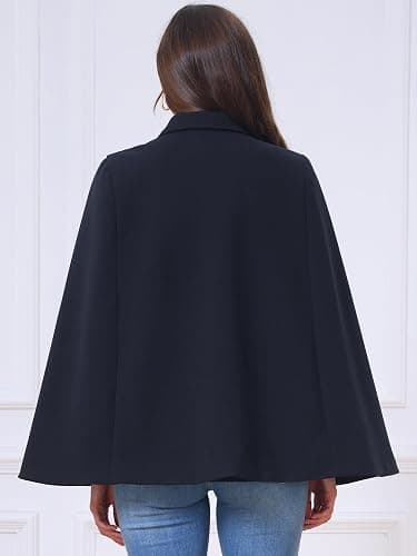 Allegra K Womens Cape Coat Winter Vintage Double Breasted Cloak Outwear | Slit Sleeve Elegant,Relaxed Cloak,Classic Peacoat,Winter Wrap with Pockets,Soft Overcoat,Business Casual Wear thumbnail 3