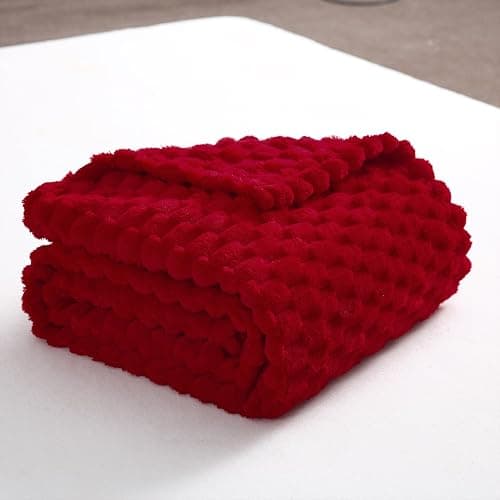 Red Throw Blanket 50"×60" inches Fuzzy 3D Jacquard Decorative Flannel Fleece Super Soft Plush Cozy Blanket for Couch Sofa Chair Lightweight - 50"×60” - Red thumbnail 5