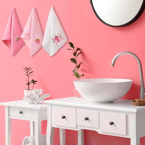 Tingjoo 3 Pcs Strawberry Hand Towels 14x29 Inch Spring Summer Bathroom Decor Farmhouse Pink Strawberry Cotton Embroidered Soft Absorbent Bathroom Decor Towels for Kitchen thumbnail 6