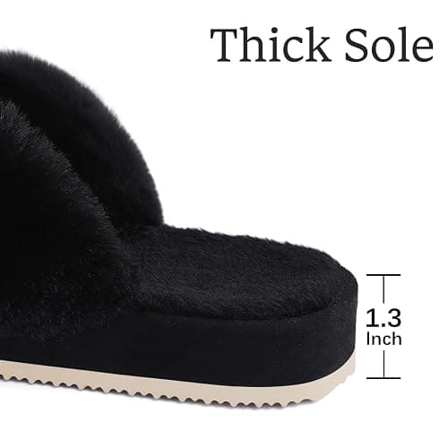 Comwarm Women's Cross Band Fuzzy Slippers Fluffy Open Toe House Slippers Cozy Plush Bedroom Shoes Indoor Outdoor thumbnail 5