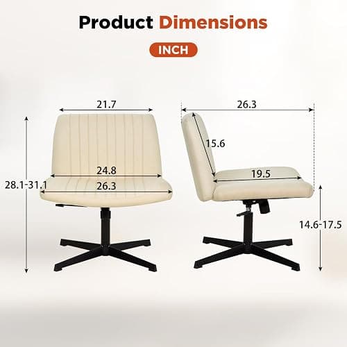 PayLessHere Criss Cross Chair,Armless Cross Legged Office Chair,Wide Comfty Desk Chair with No Wheels Modern Height Adjustable,Swivel Fabric Vanity Chair Computer Task Chair (Pack of 1, Beige) thumbnail 3