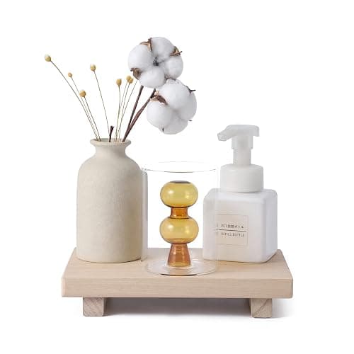 Wood Bathroom Tray Farmhouse Decor Kitchen Soap Holder, 9"x6" Burlywood | Waterproof, Lightweight, Easy Clean, Small Wooden Riser Pedestal Stand Accessories for Office Desk, Vanity, Counter, Sink thumbnail 8