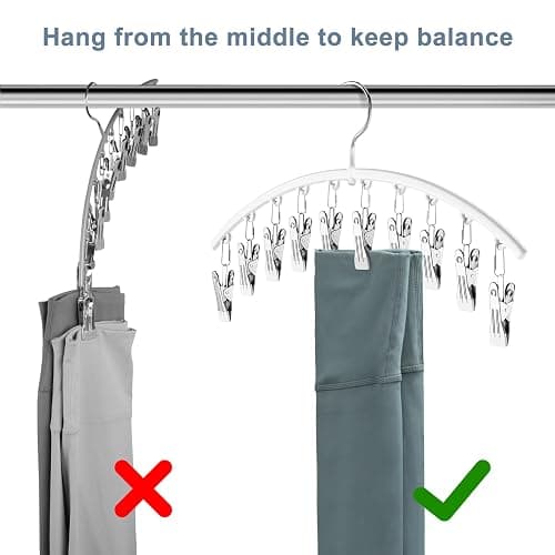 Legging Organizer for Closet, Metal Yoga Pants Hanger w/Rubber Coated 2 Pack w/10 Clips Hold 20 Leggings, Hangers Space Saving Hanging Closet Organizer for Closet Organizers and Storage-White thumbnail 5