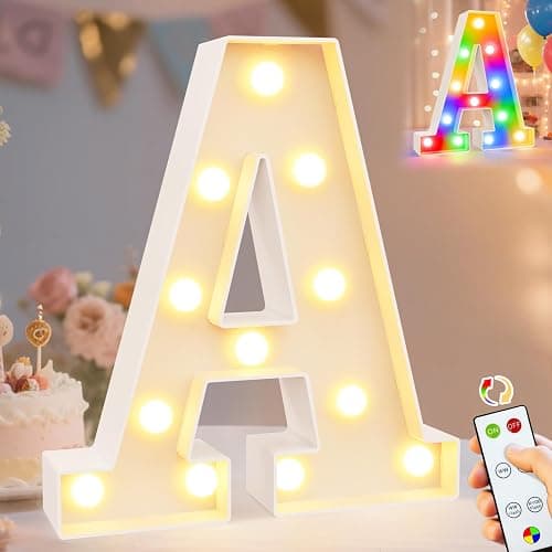 Pooqla LED Light Up Letters, Warm White and Colorful Lighted Marquee Letters with Remote, Lighted Letter for Party Birthday Decorations, Gift for Girls Boys Night Light, Wedding Home Decor, Letter A - Image 1