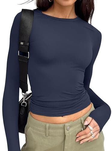Trendy Queen Womens Long Sleeve T Shirts Fall Fashion 2026 Basic Crop Tops Going Out Outfits Y2k Clothes - Image 1