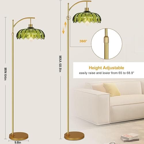 Gold Floor Lamps for Living Room Glass Vintage Floor Lamp with Remote Control,Dimmable Mid Century Modern Standing Lamp with 3 Color Temperature Tall Flower Lamp Brass Floor lamp for Bedroom Corner thumbnail 6
