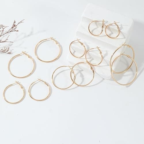 6 Pair Hoop Earring Set 14K Gold Plated Earrings,Stainless Hoop Earring Women Jewelry Gold/Silver Jewelry Gift thumbnail 5