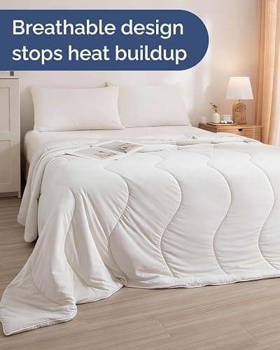 Cooling Comforter Full/Queen Size - Cooling Blanket for Hot Sleepers and Night Sweats - Summer Comforter for Full & Queen Size Beds - Soft, Comfy, Breathable Cold Blanket for Sleeping - 90x90 (White) thumbnail 4